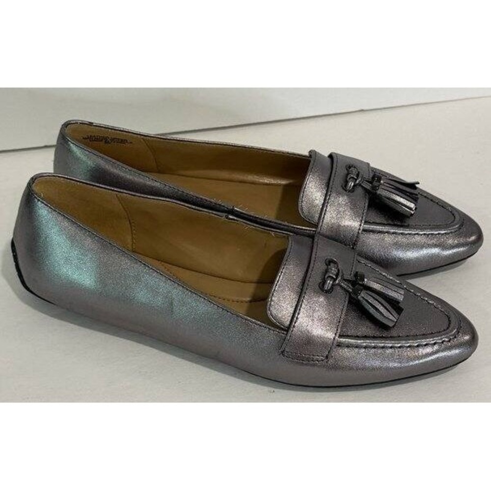 Talbots Francesca Tasseled Metallic Leather Driving Flats Shoes Silver Size 8 - Picture 7 of 11
